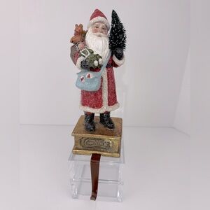 Molbaks Santa Stocking Holder Holiday Decor Mantel Sitter 10”Tall Without Hook